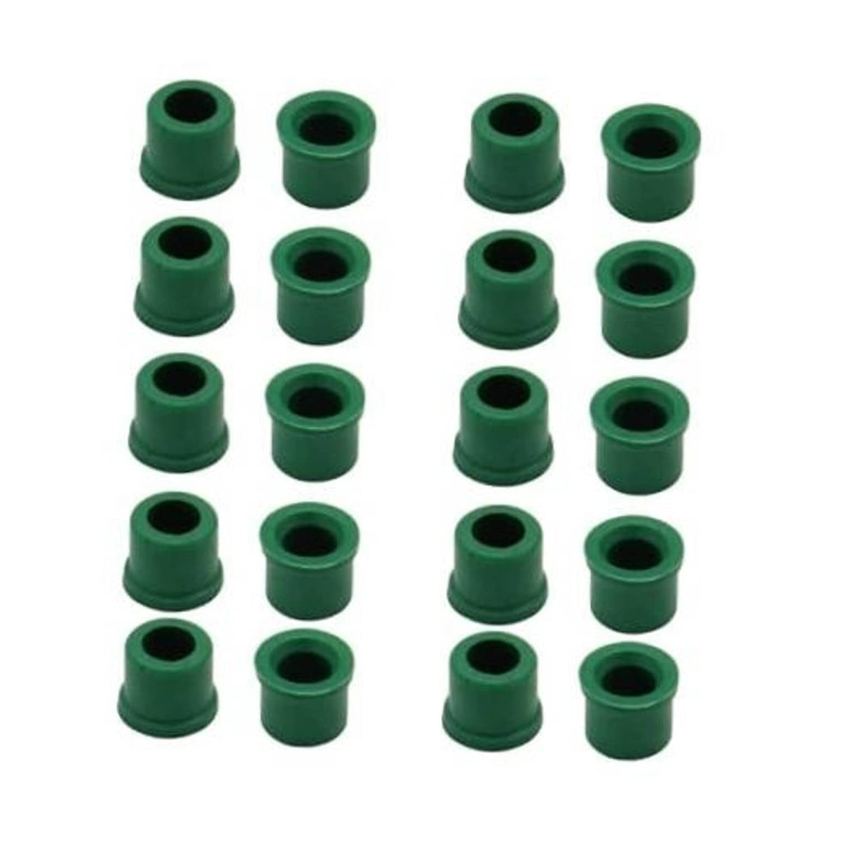 Set of green rubber hose gaskets with central openings, multiple pieces