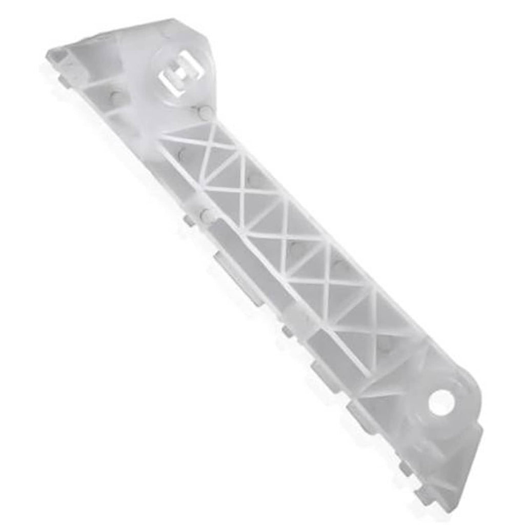 Front bumper side support bracket, white plastic with triangular grid reinforcement.