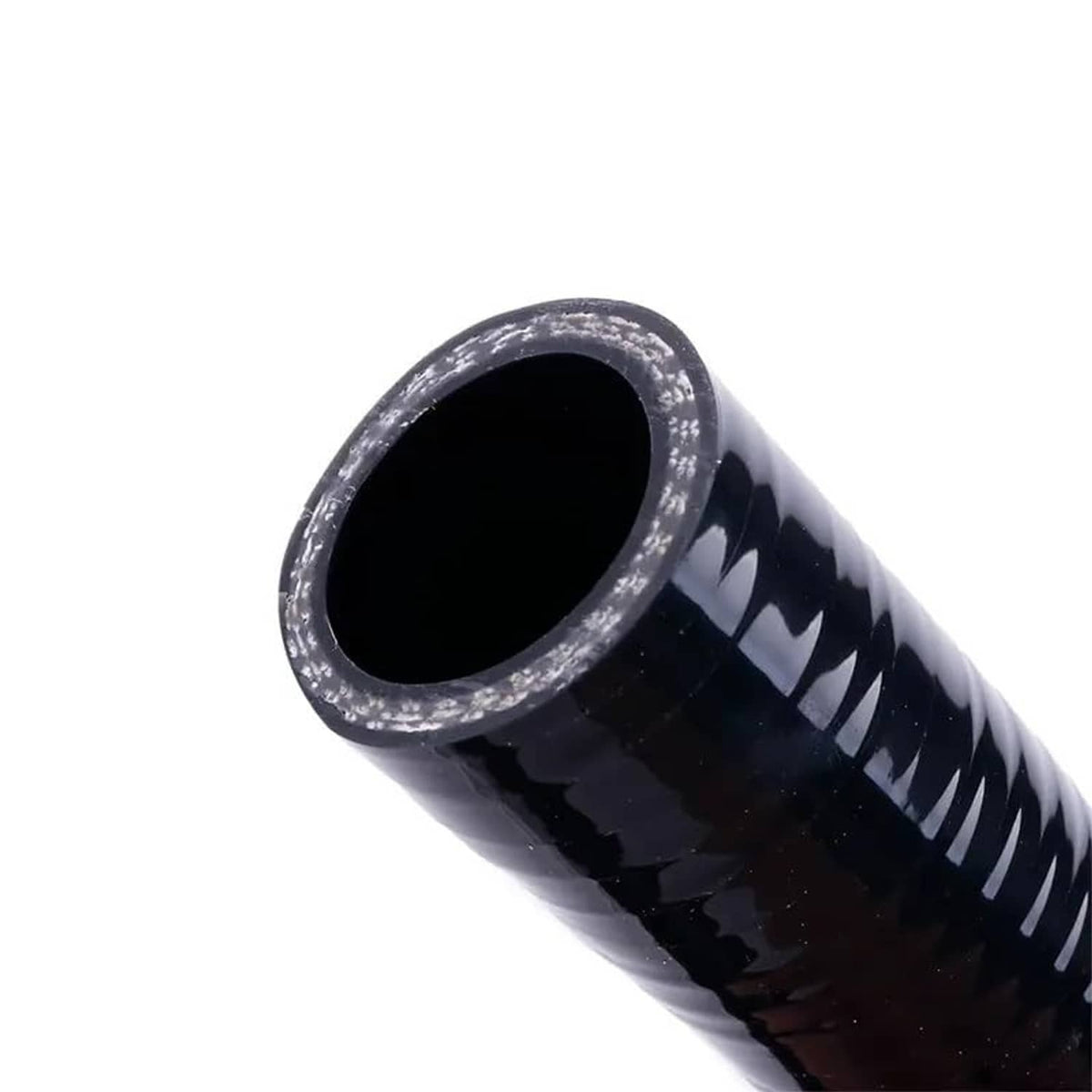Black silicone reducer coupler close-up, textured reinforced outer surface