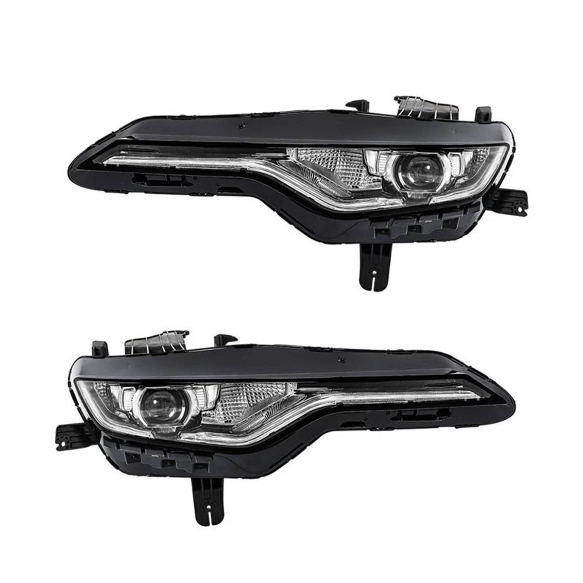 LED DRL headlight pair with clear lenses and black housings, shown from front