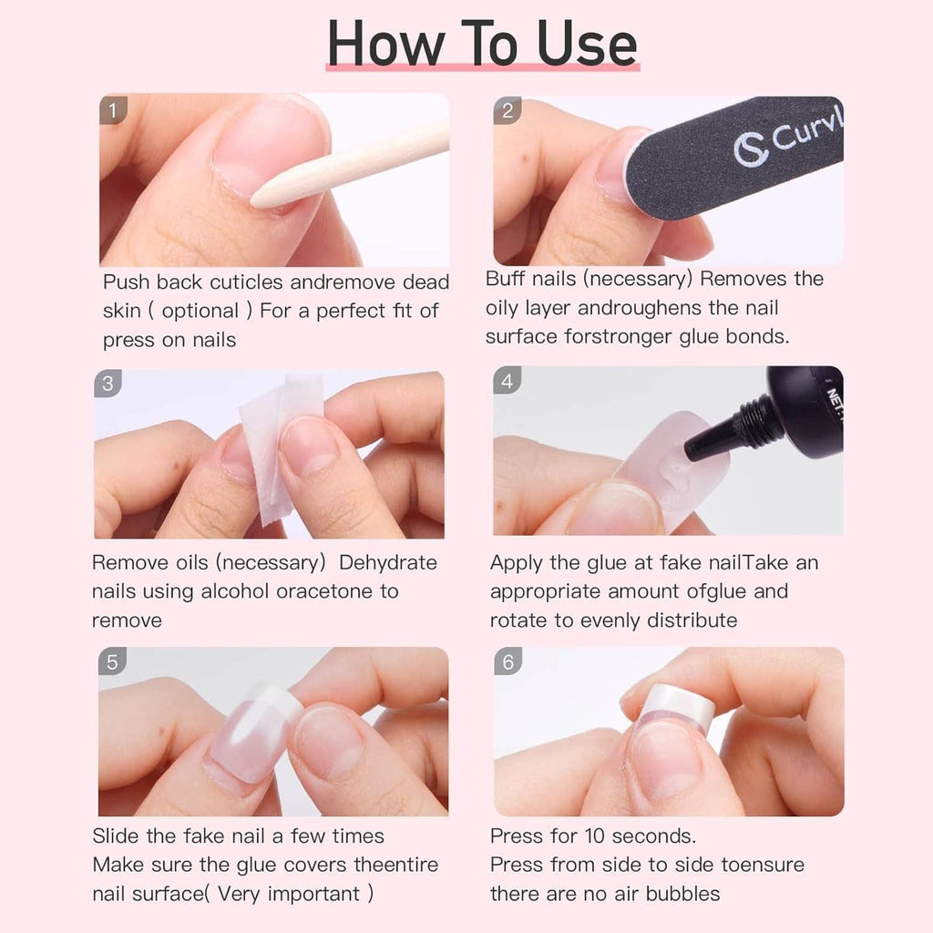How-to use nail glue gel guide with 6 steps for applying glue to nails and pressing