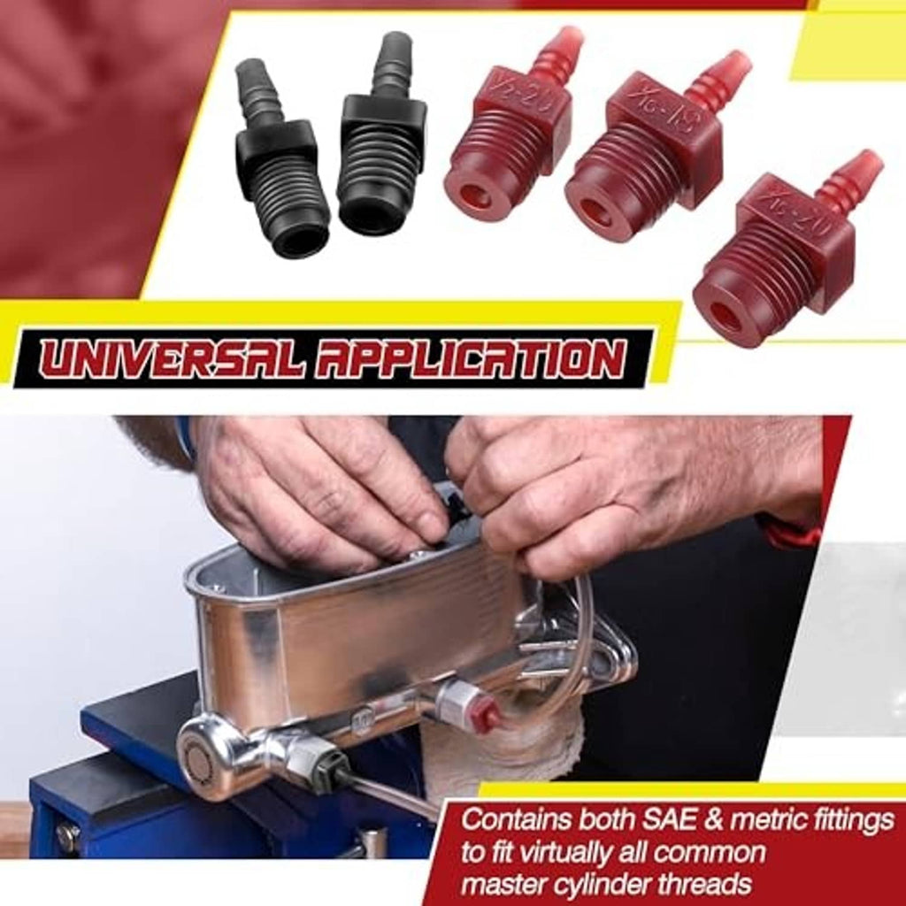 Bleeder kit fittings with red and black connectors and clear silicone hose