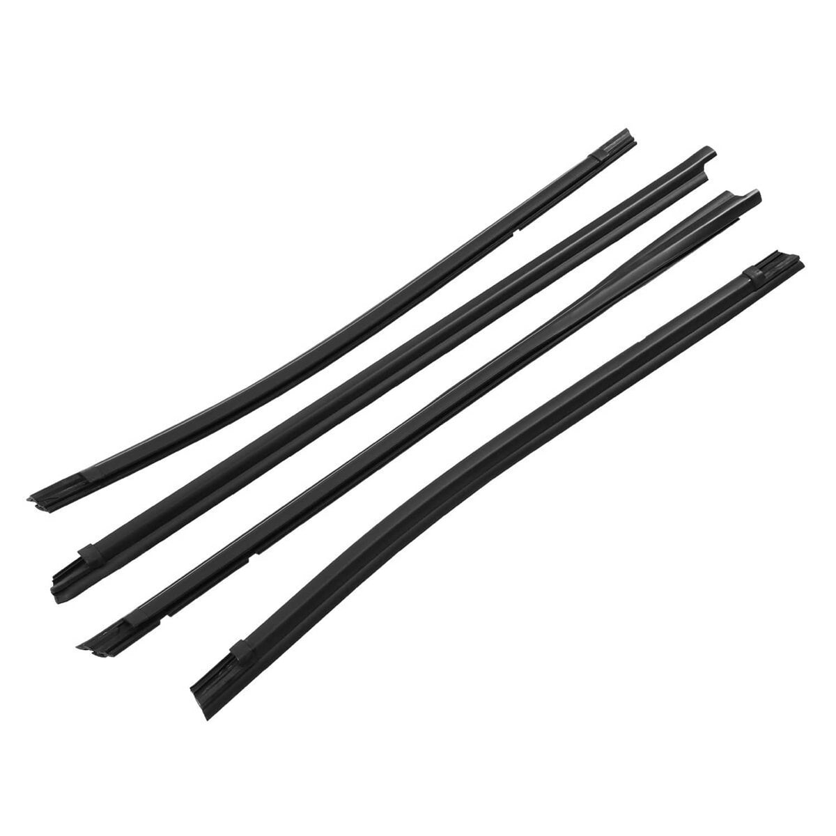 Set of 4 black window weatherstrip trim seals, curved and straight channel strips