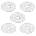 Round white LED chip board with multiple surface-mount LED squares and mounting holes