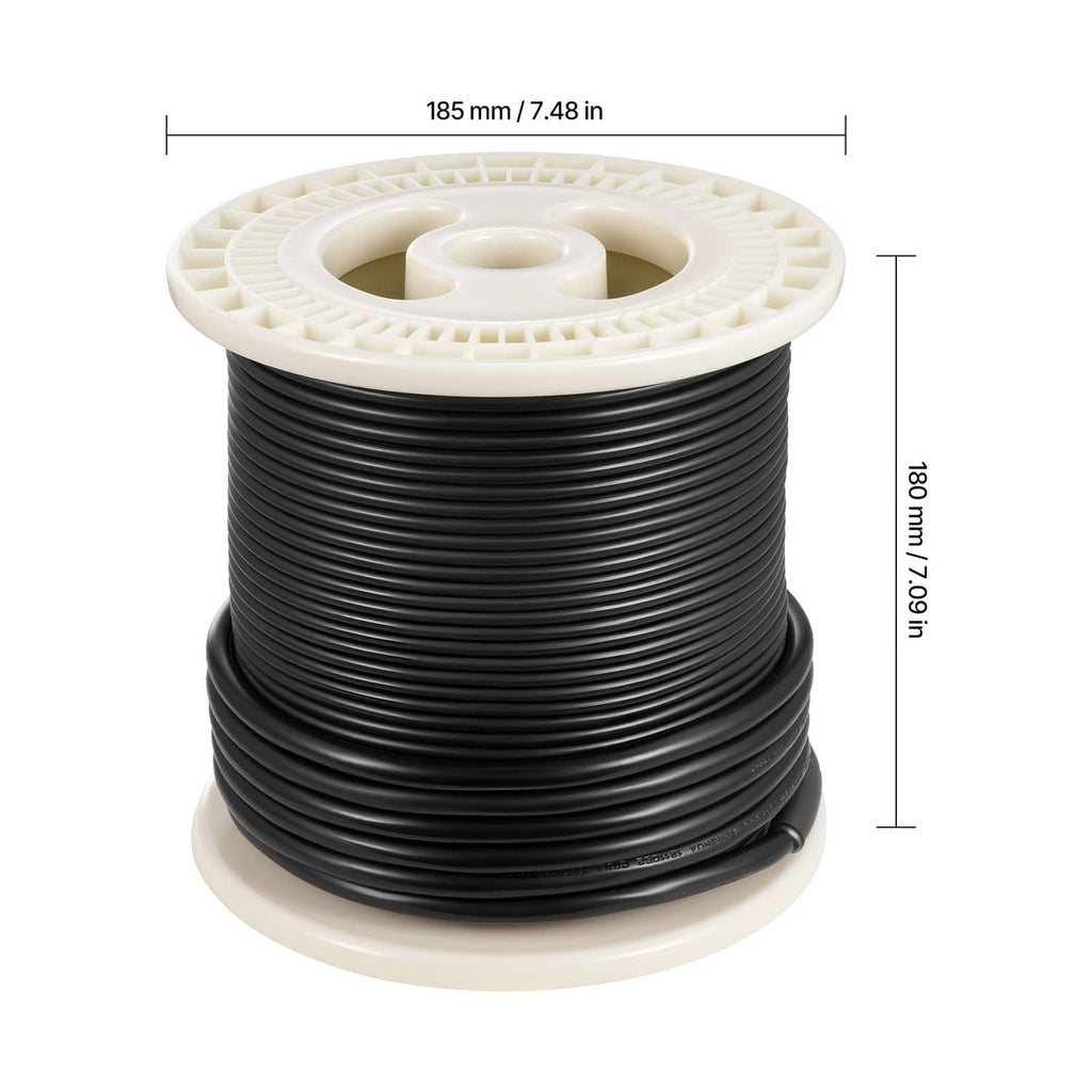 Black heating cable spool on a white plastic reel