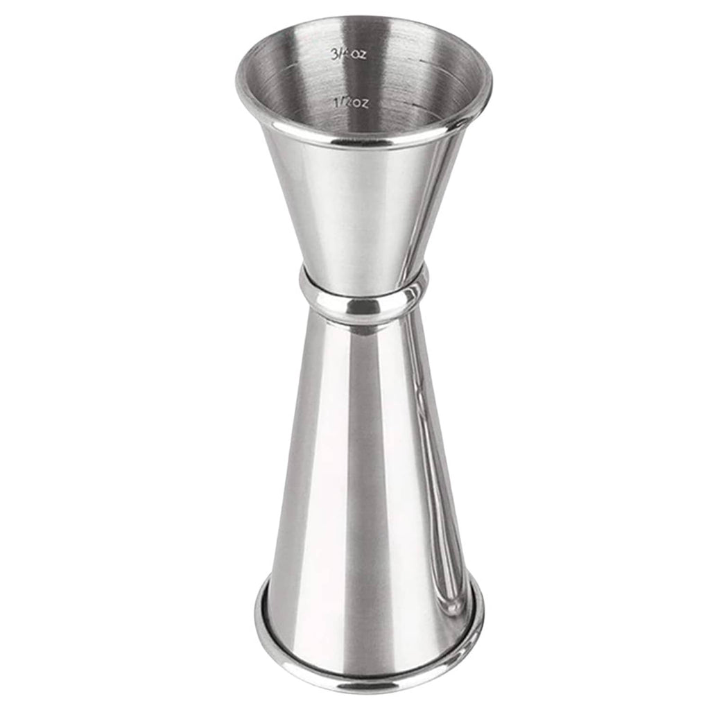 Stainless steel cocktail jigger with 1/2 oz and 1 oz measurement markings