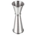 Stainless steel cocktail jigger with 1/2 oz and 1 oz measurement markings