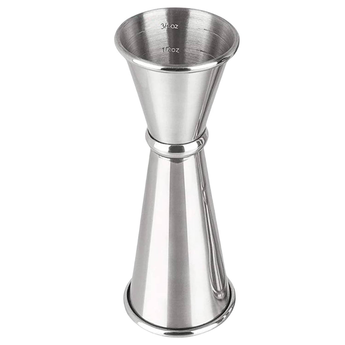 Stainless steel cocktail jigger with 1/2 oz and 1 oz measurement markings