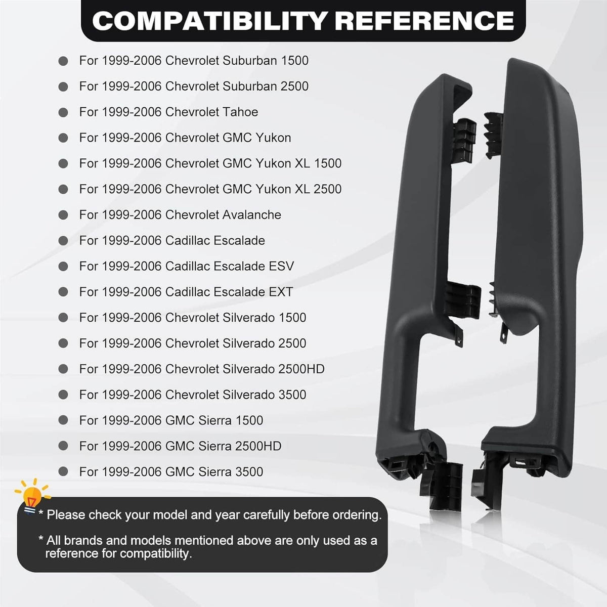 Pair of front door armrest handles, left and right, dark gray plastic with clips