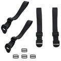 Set of black backpack extender straps with adjustable buckles and ladder-style connectors.