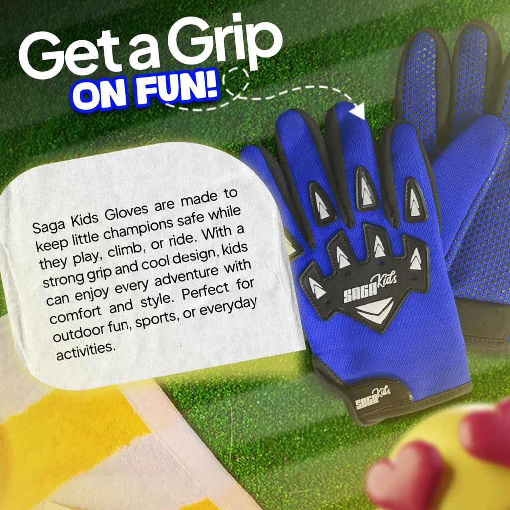 Blue youth motocross dirt bike gloves with silicone-dotted palm and anti-slip design