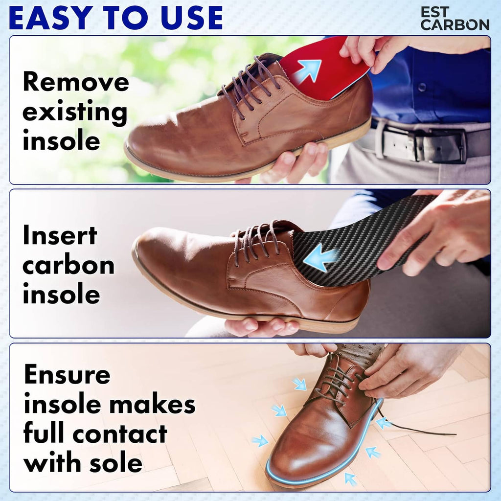 Carbon fiber insole installation steps: remove existing insole, insert carbon.