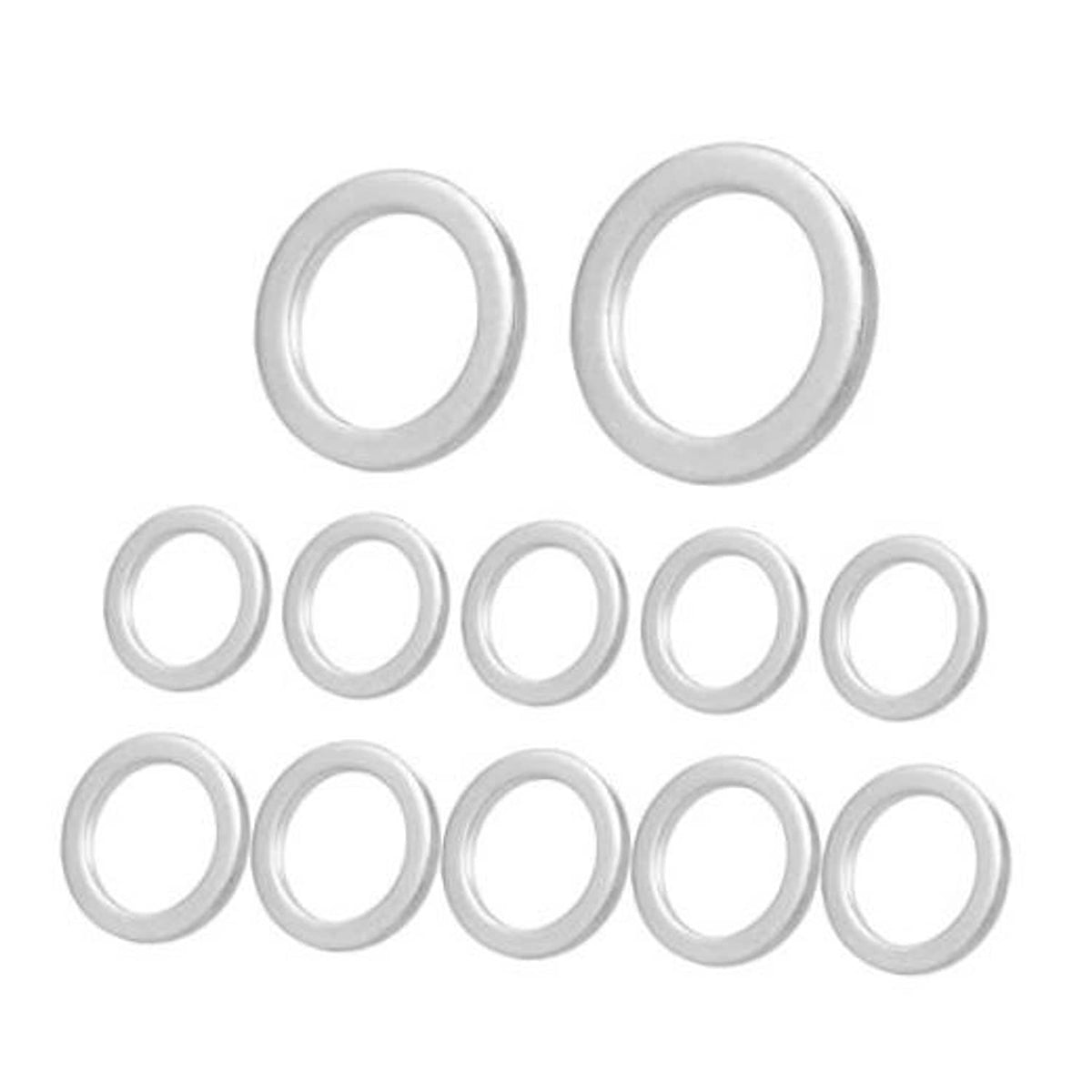 Oil drain plug crush washer gaskets, round aluminum washers in a mixed set