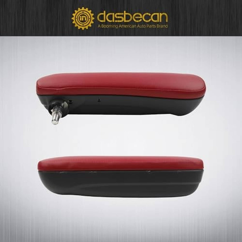 Red and black armrest cover with mounting post on the left end, side view