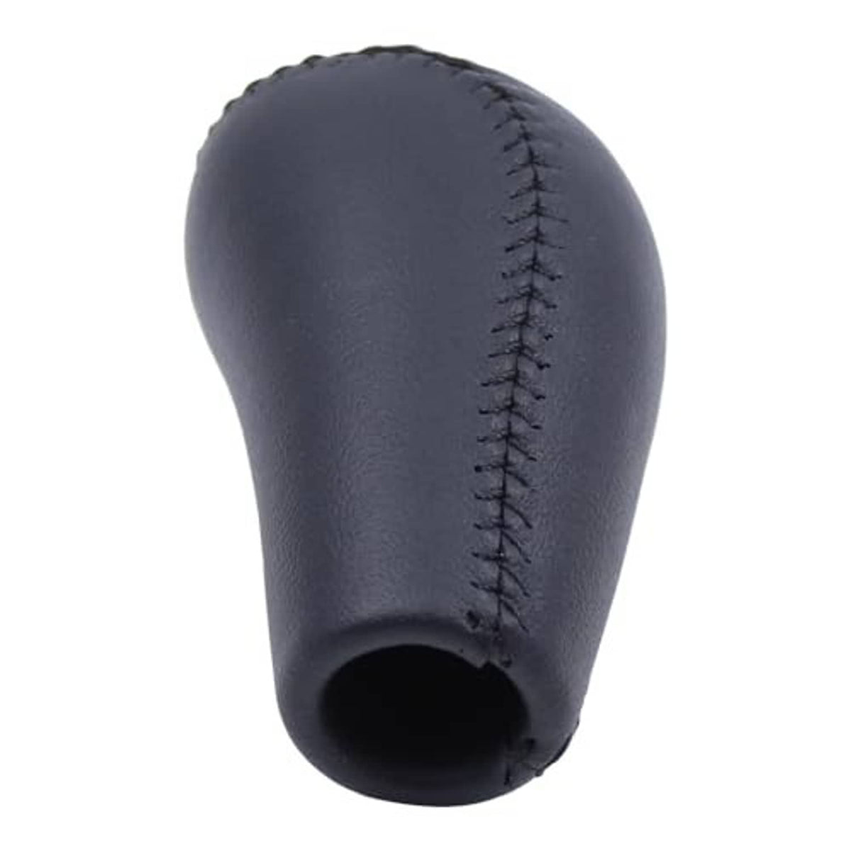 Leather gear shift knob underside with opening and stitched seam panel