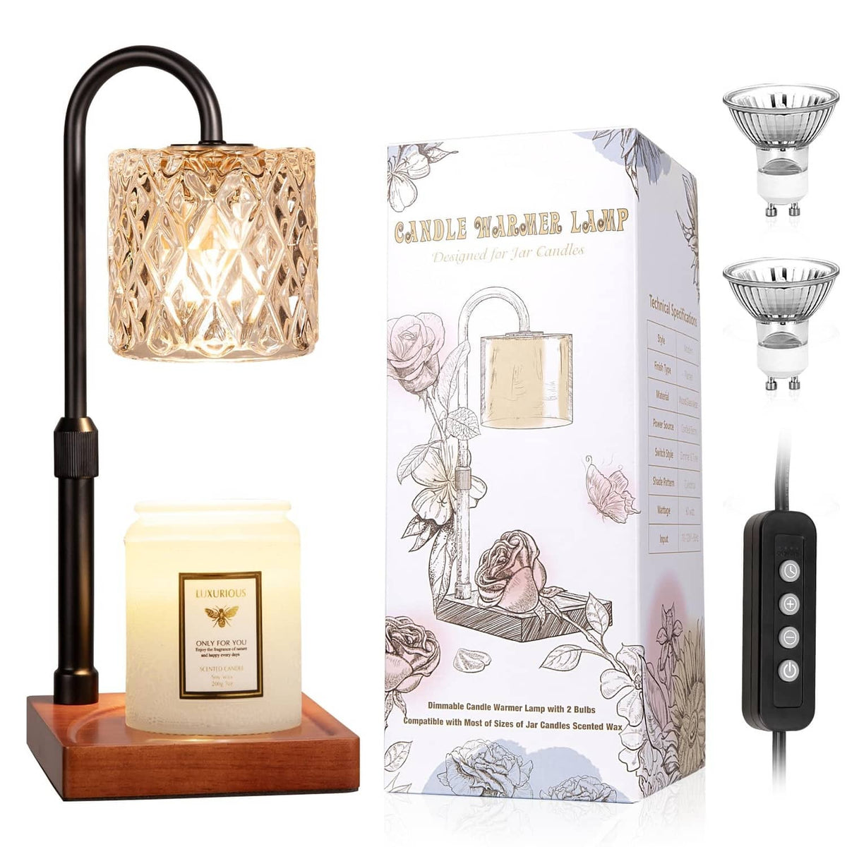 RivetOak Candle Warmer Lamp with Timer,Wax Melt 12.2 inches, Black Walnut
