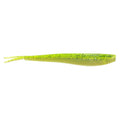 Chartreuse shad soft fishing bait, speckled body and slender tail, hook-ready