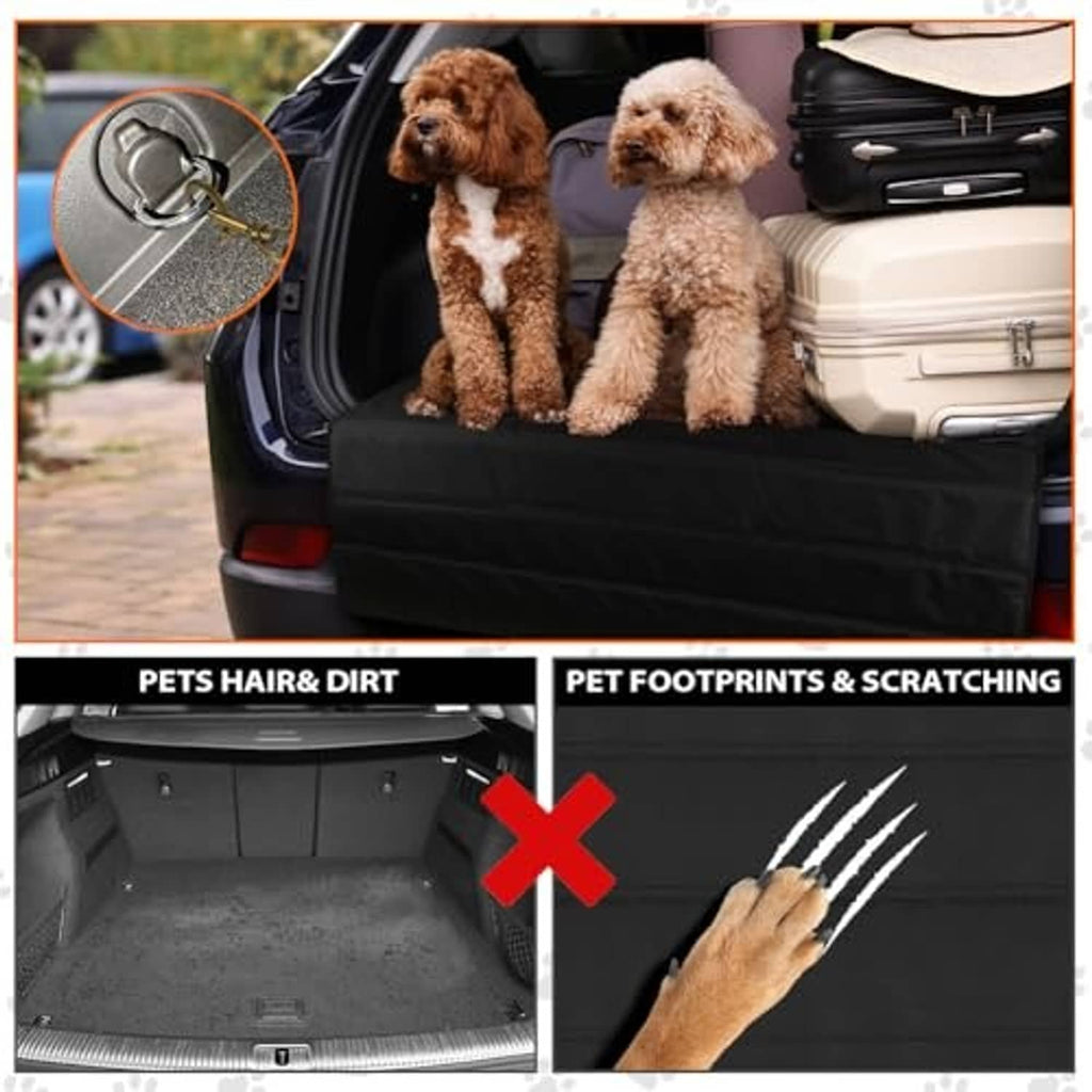Black foldable trunk bumper protector pad with hanging metal grommets and straps
