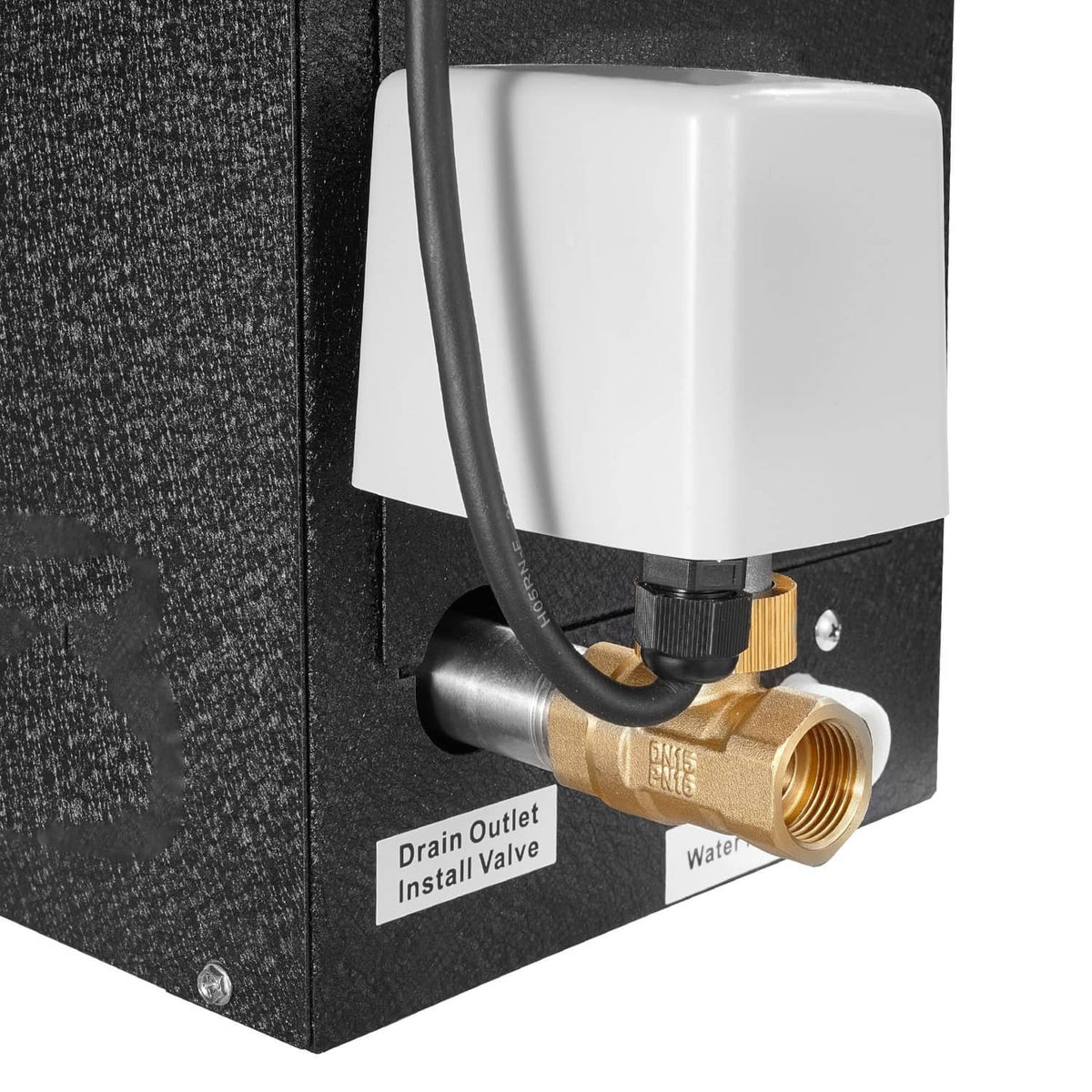 Steam generator controller with drain outlet and water inlet valve connectors