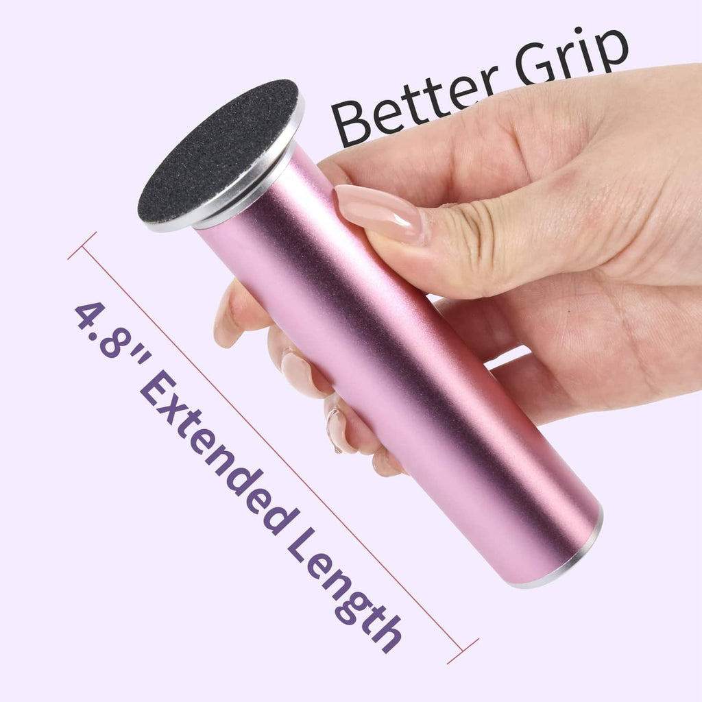 Handheld electric foot callus remover with black sanding disc and grip handle