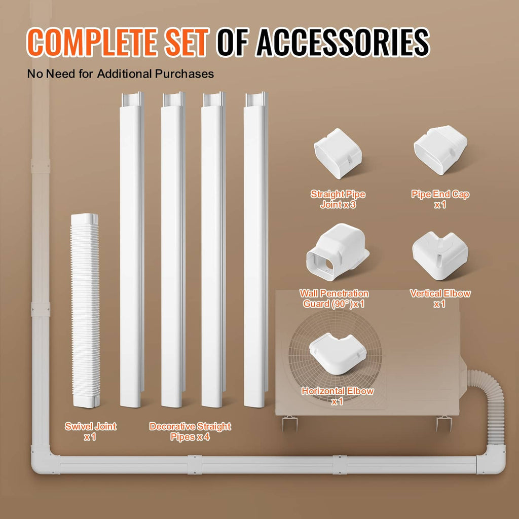 Complete PVC line set cover accessory set with long straight sections and elbow connectors