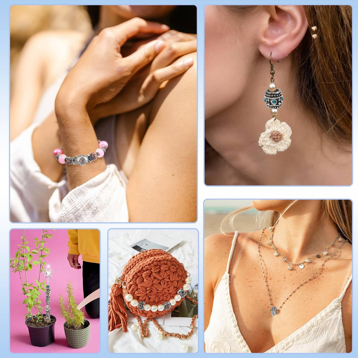 Colorful rhinestone charm jewelry with dangling earring and bracelet charm beads