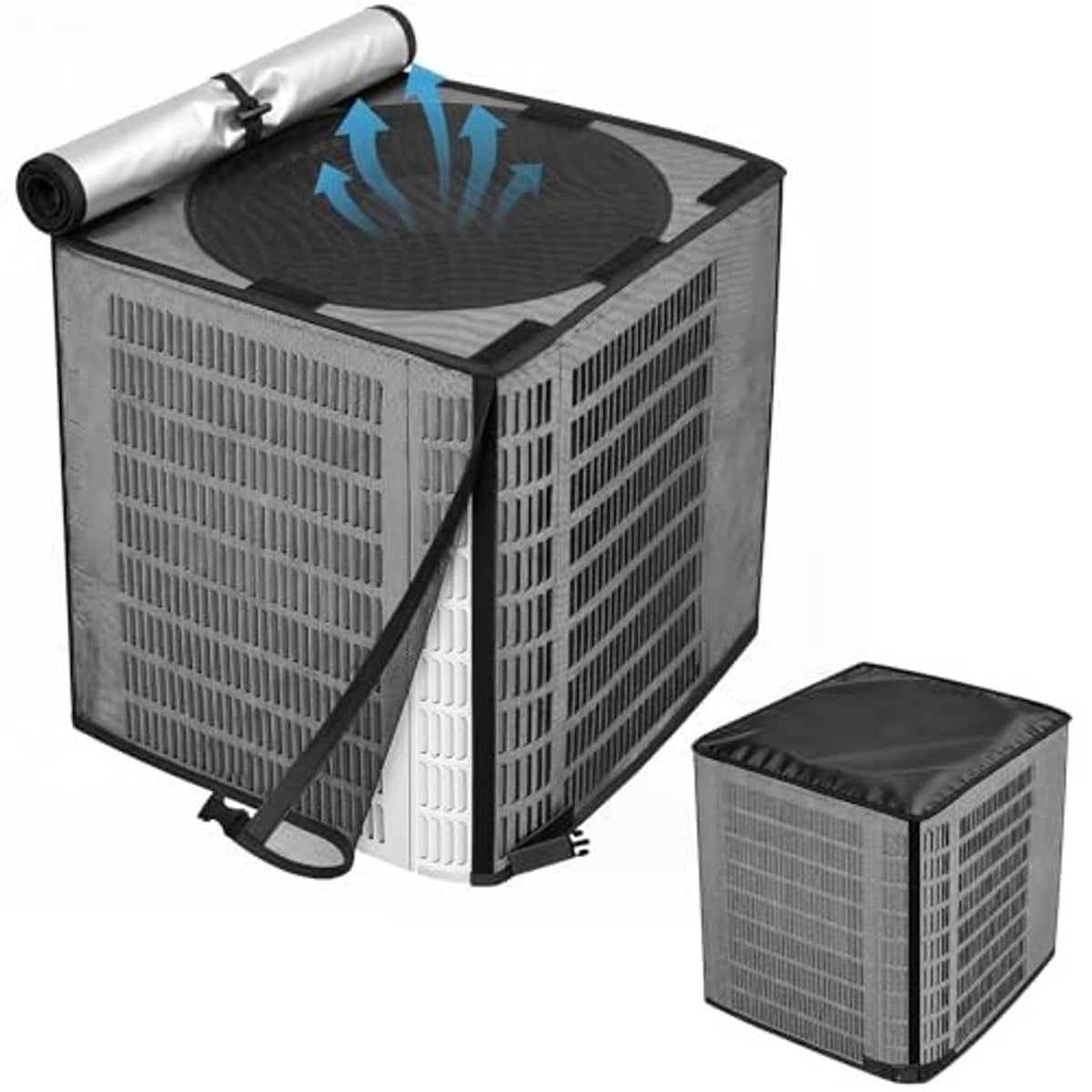 Mesh air conditioner cover cube with black top and matching small cover piece