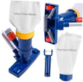 Manual pool vacuum head with ultra fine mesh bag, blue base and yellow collar