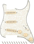 Loaded Stratocaster pickguard, cream pearloid, three single-coil pickups and control knobs