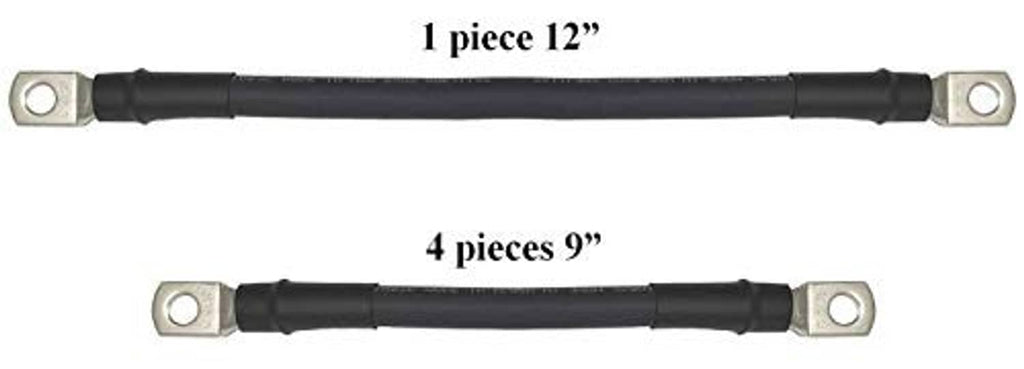Set of black battery cables with ring terminals, including 12 in and 9 in lengths