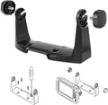 Black gimbal bracket with curved base, two adjustable mounting arms, and attachment knobs