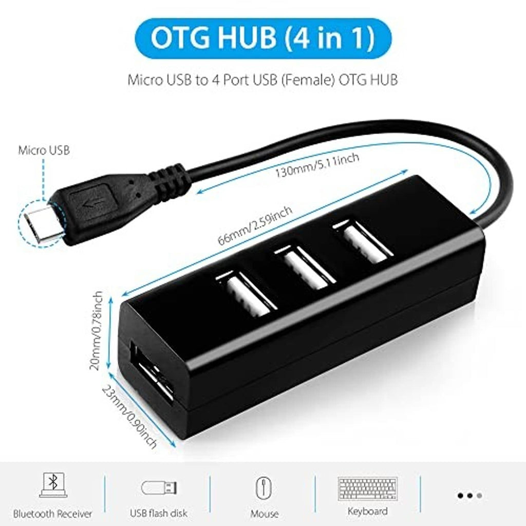 OTG hub with four USB ports and Micro USB input for Raspberry Pi