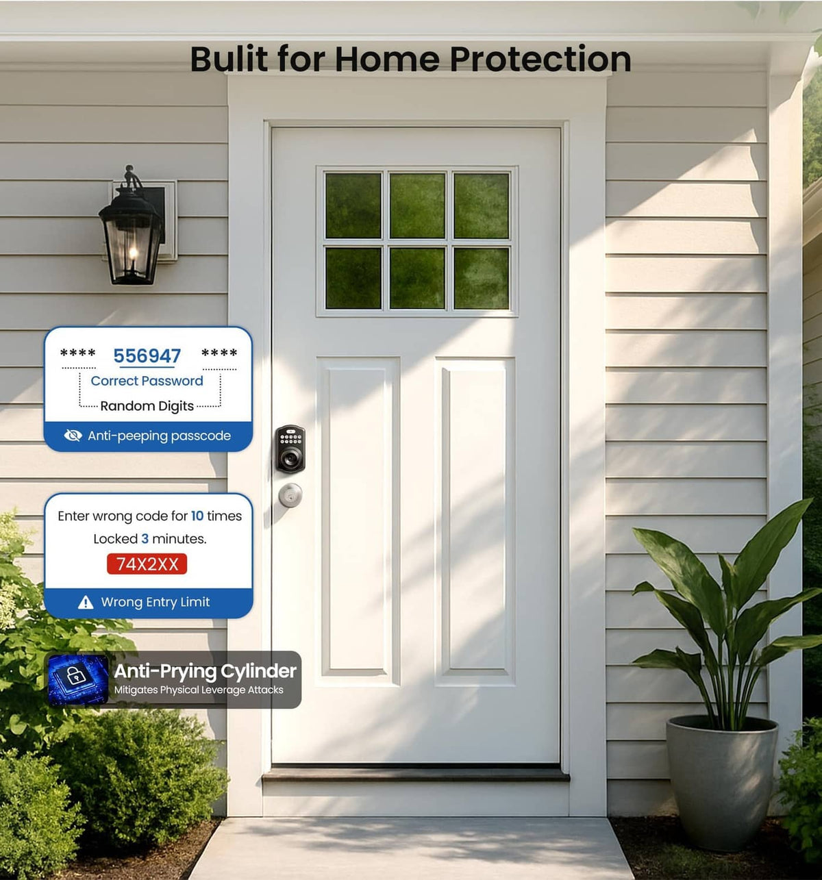 Matte black keypad door lock with illuminated code panel and thumb turn