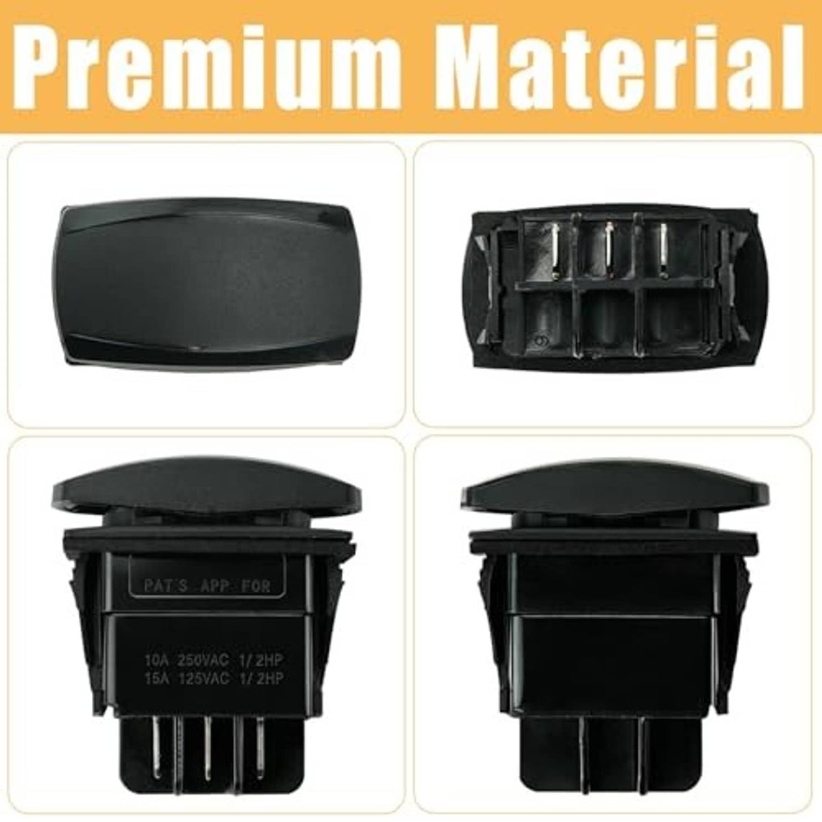 Black plastic forward/reverse switch module showing outer cover and internal terminals