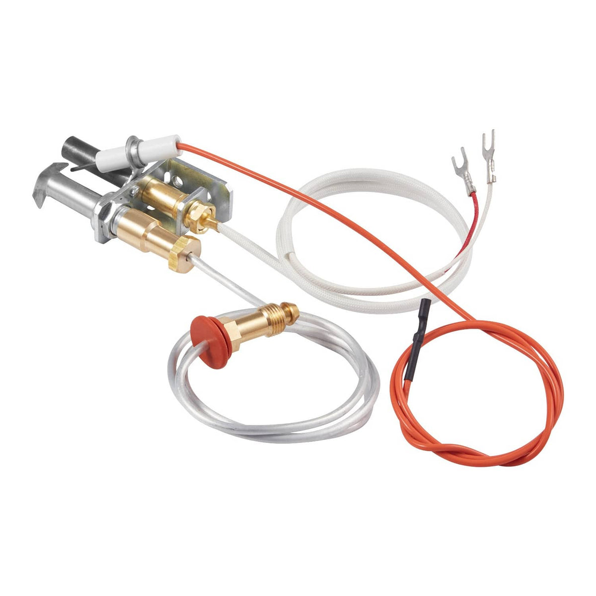 Gas pilot assembly with electrode and pilot tube, red/white wire harnesses