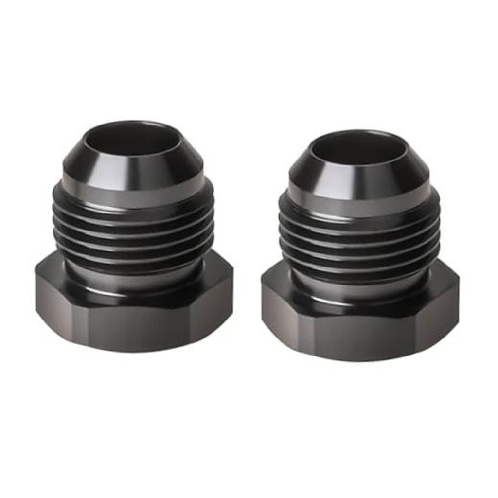 Black aluminum flare hex-head plug fitting adapter, male AN threads