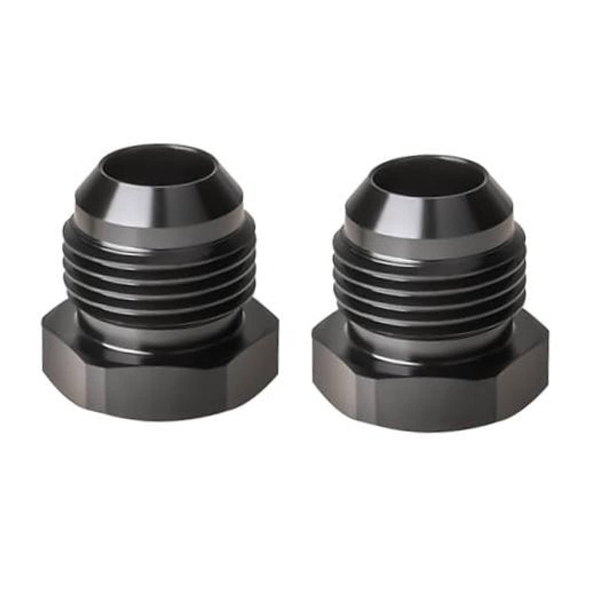 Black aluminum flare hex-head plug fitting adapter, male AN threads