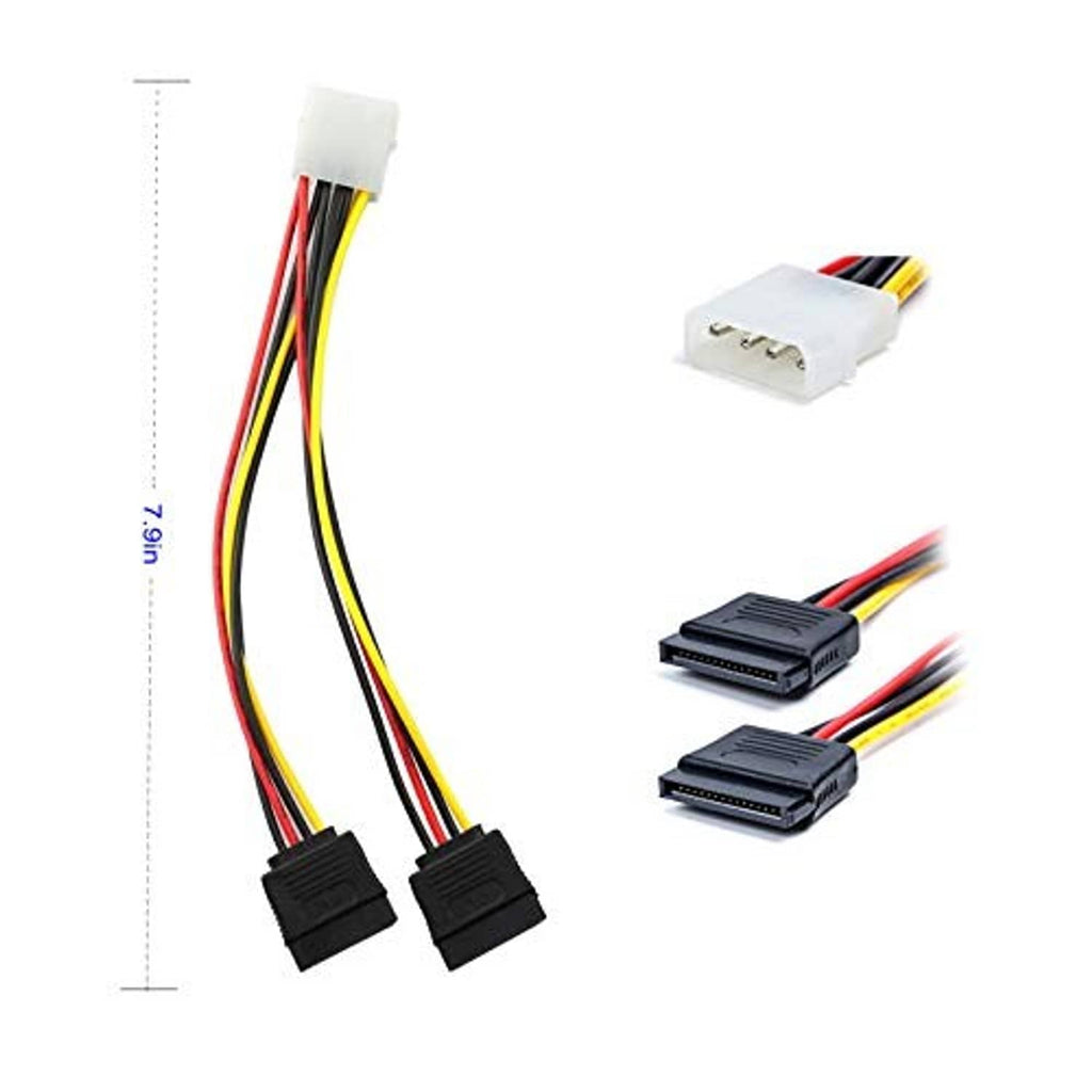 SATA power splitter cable with dual black 15-pin connectors and white 4-pin plug
