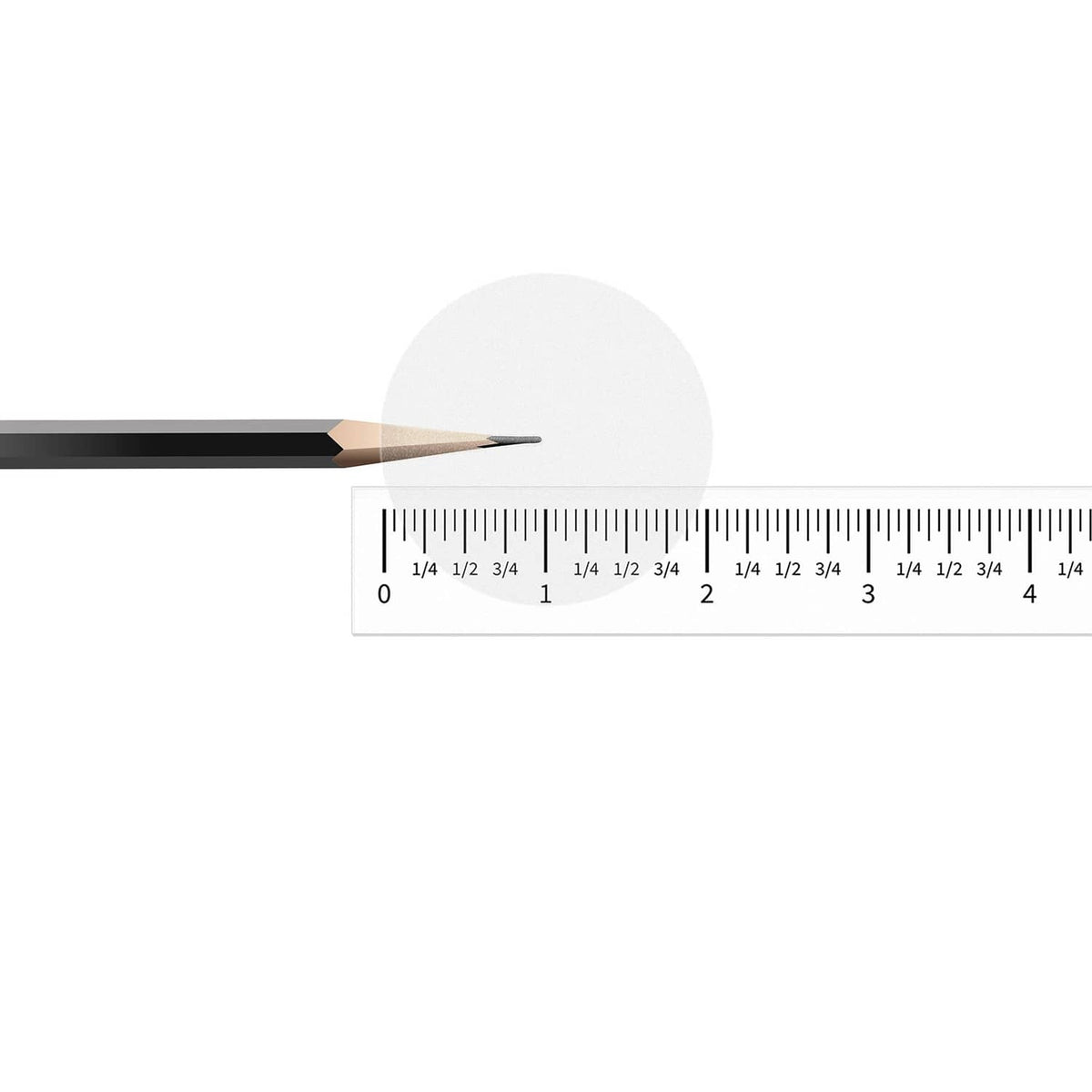 Clear 2-inch round label sticker with ruler showing size