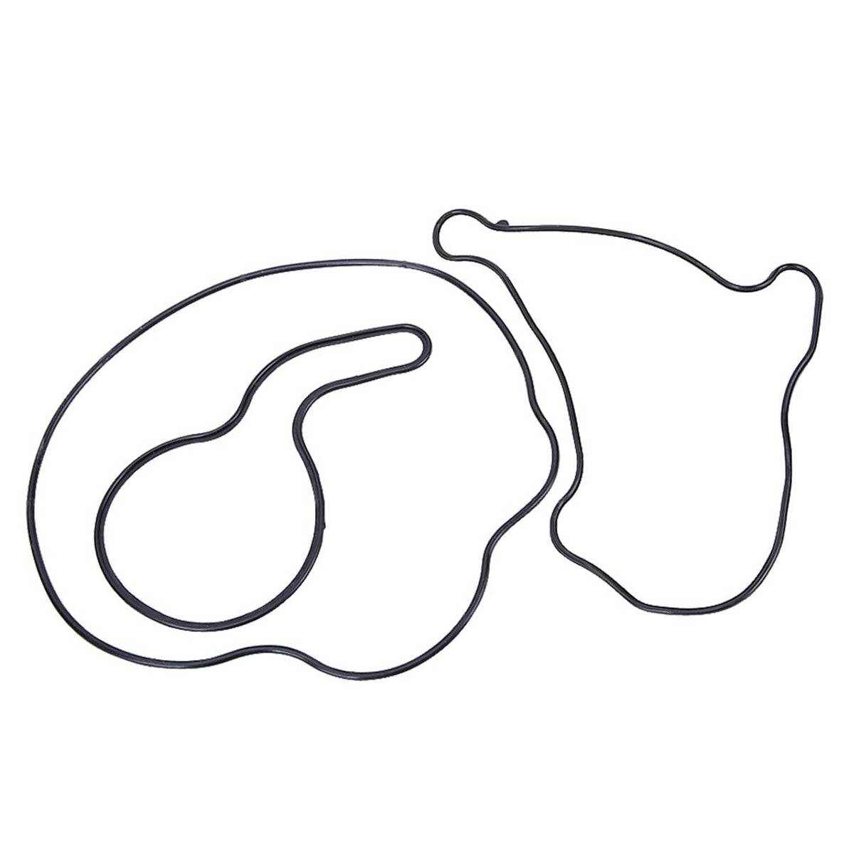 Engine gasket set showing two black cover gaskets with curved ports and no other parts