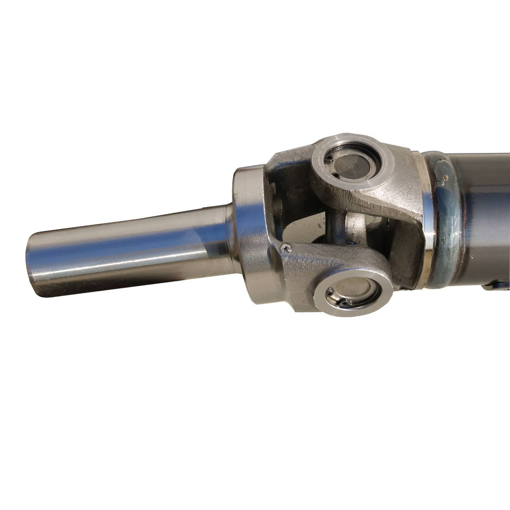 Rear drive shaft assembly close-up of center bearing cap and metal shaft