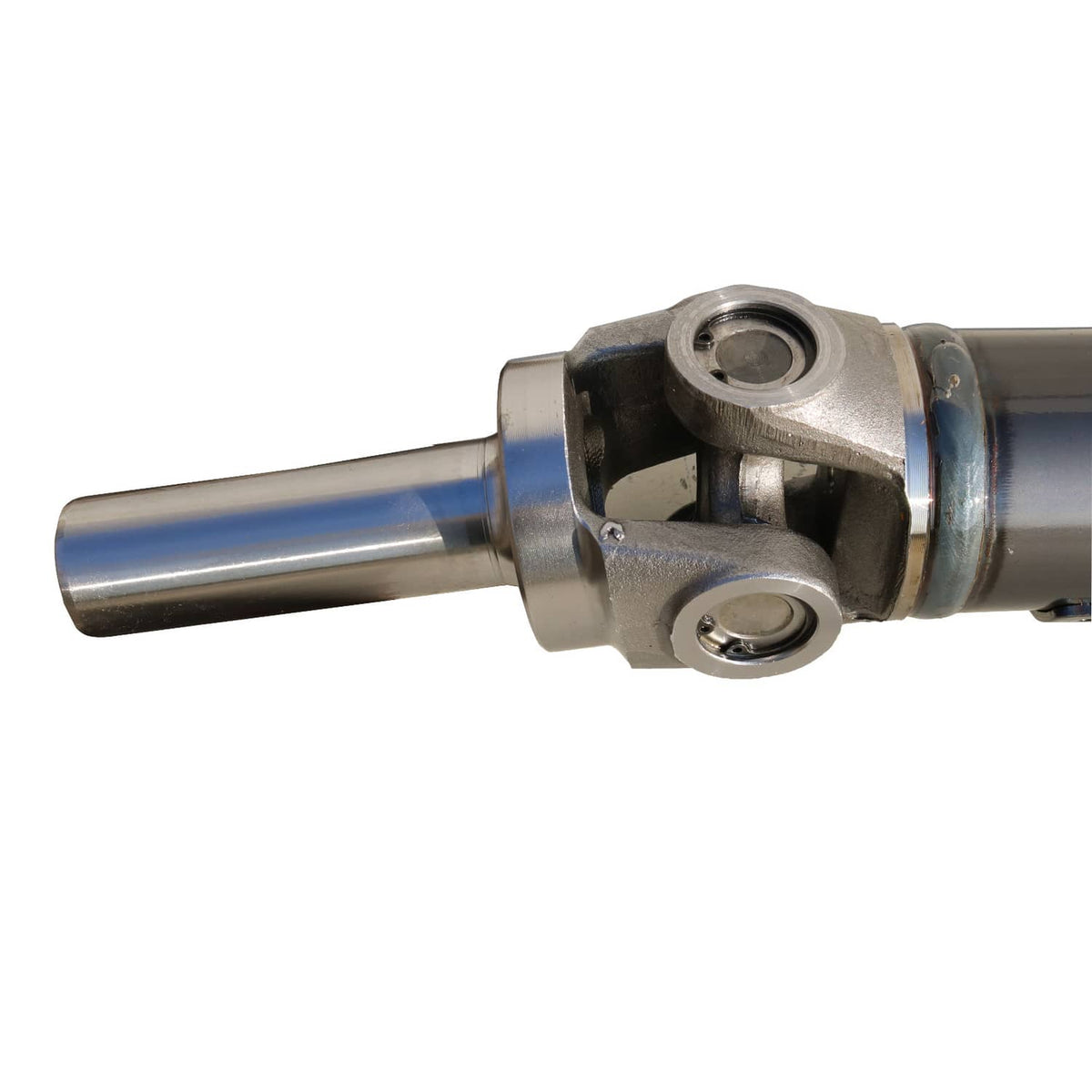 Rear drive shaft assembly close-up of center bearing cap and metal shaft