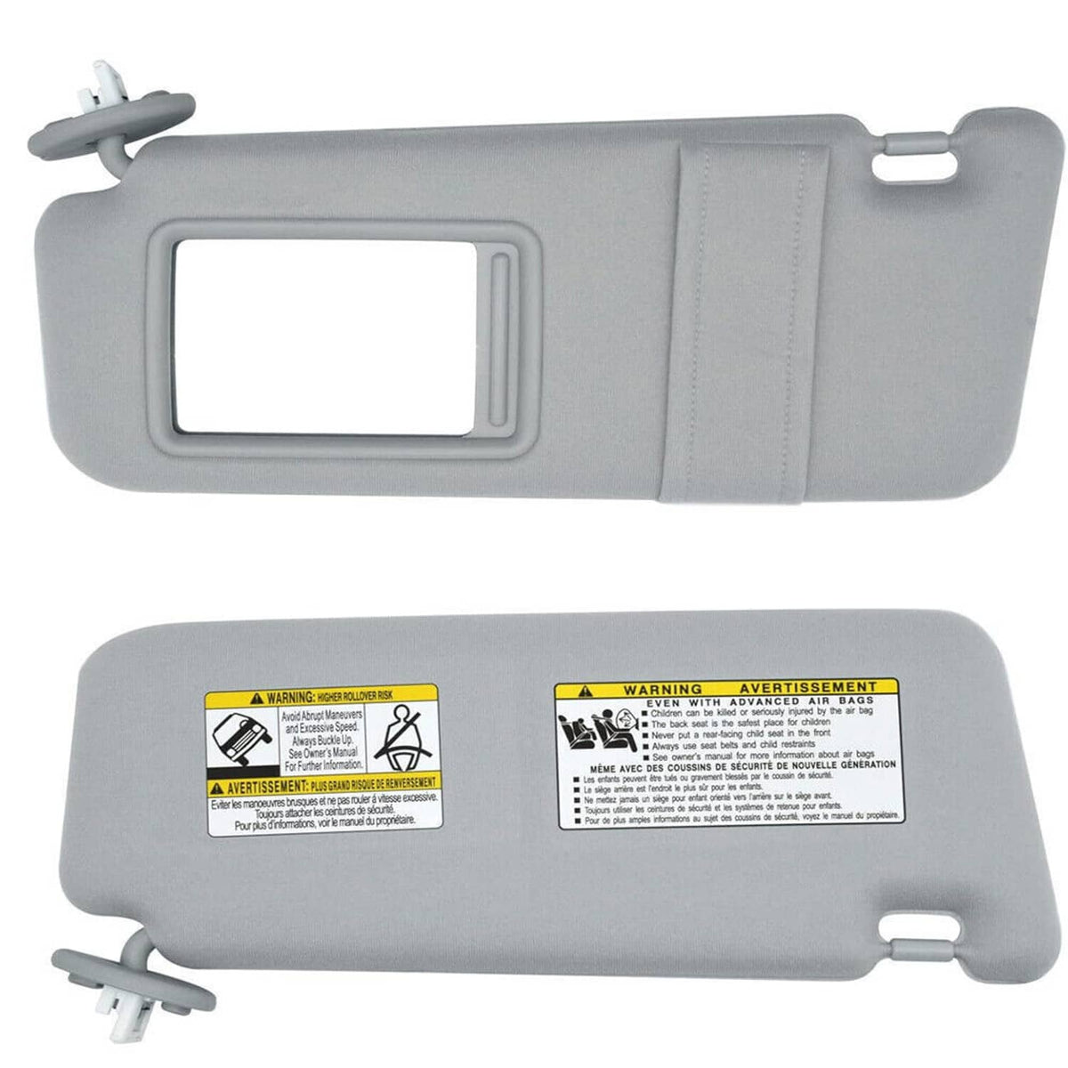 Light gray sun visor pair showing front and back faces with mounting clips