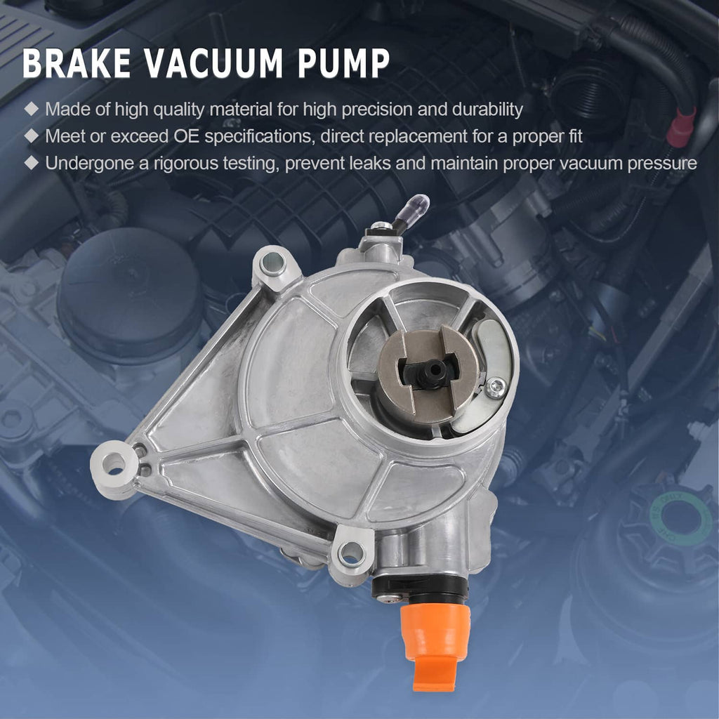 Metal brake vacuum pump with orange outlet and circular mounting plate