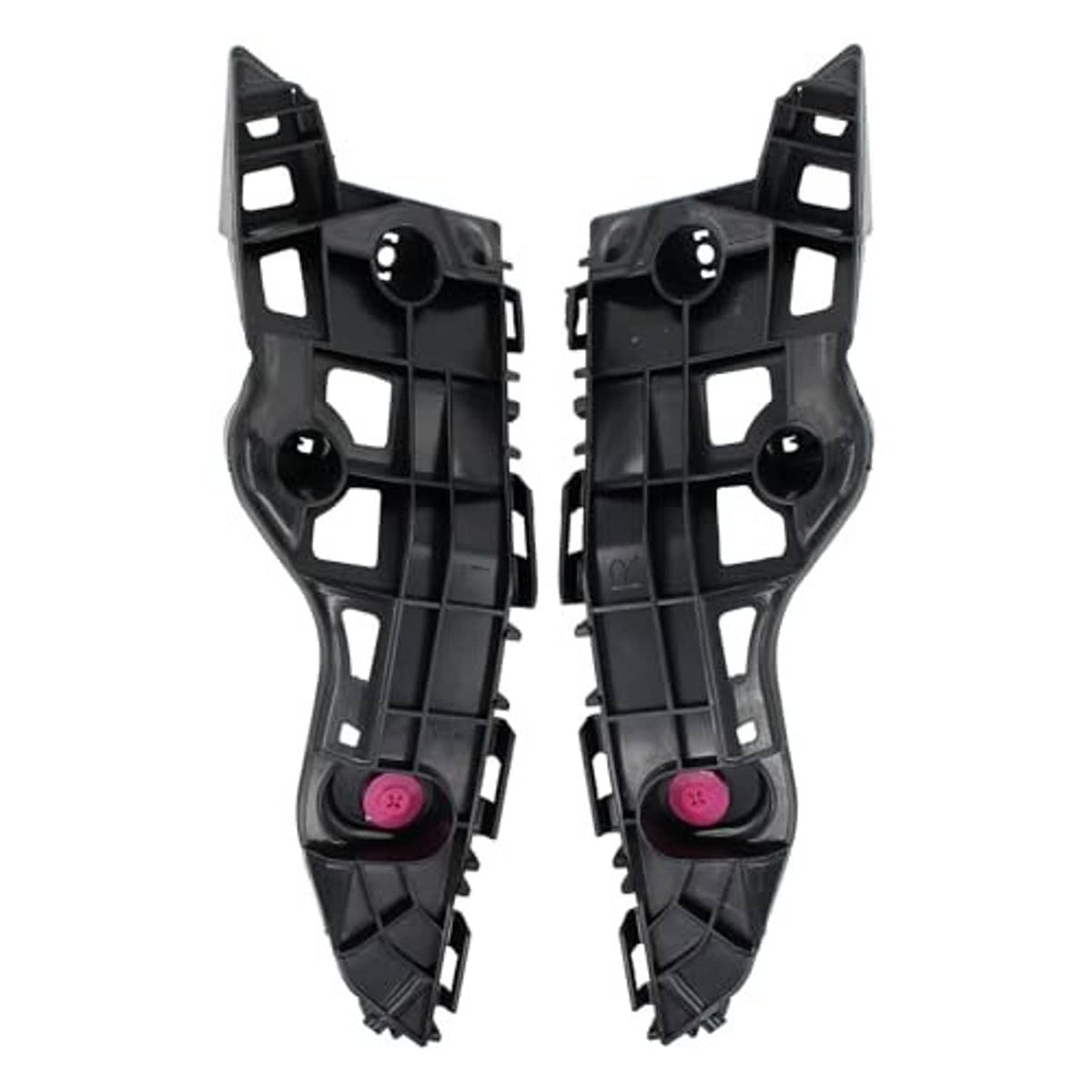 Front bumper bracket mount, black plastic left/right pair with pink center clips and holes