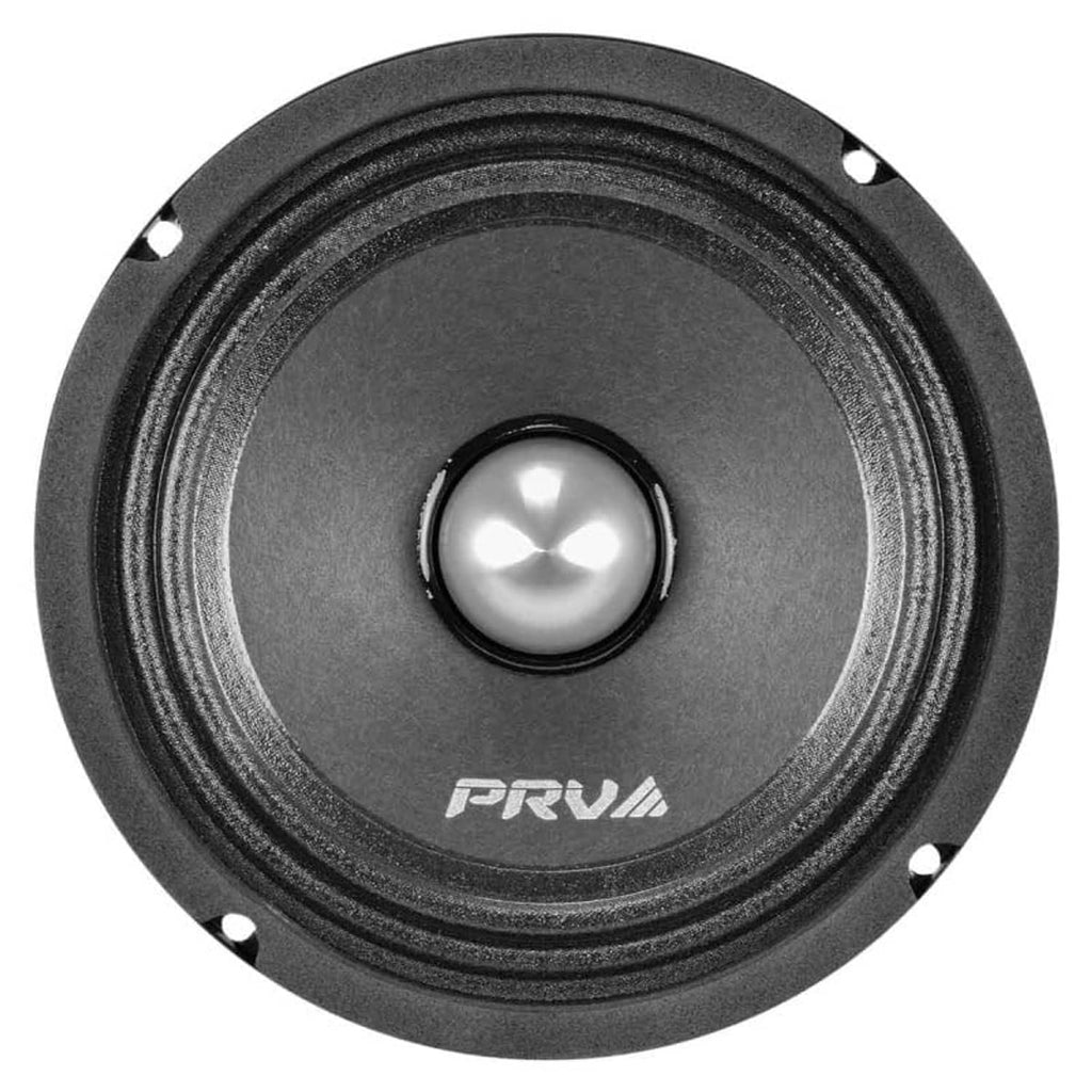 Front view of black shallow midrange bullet speaker with PRV logo on dust cap