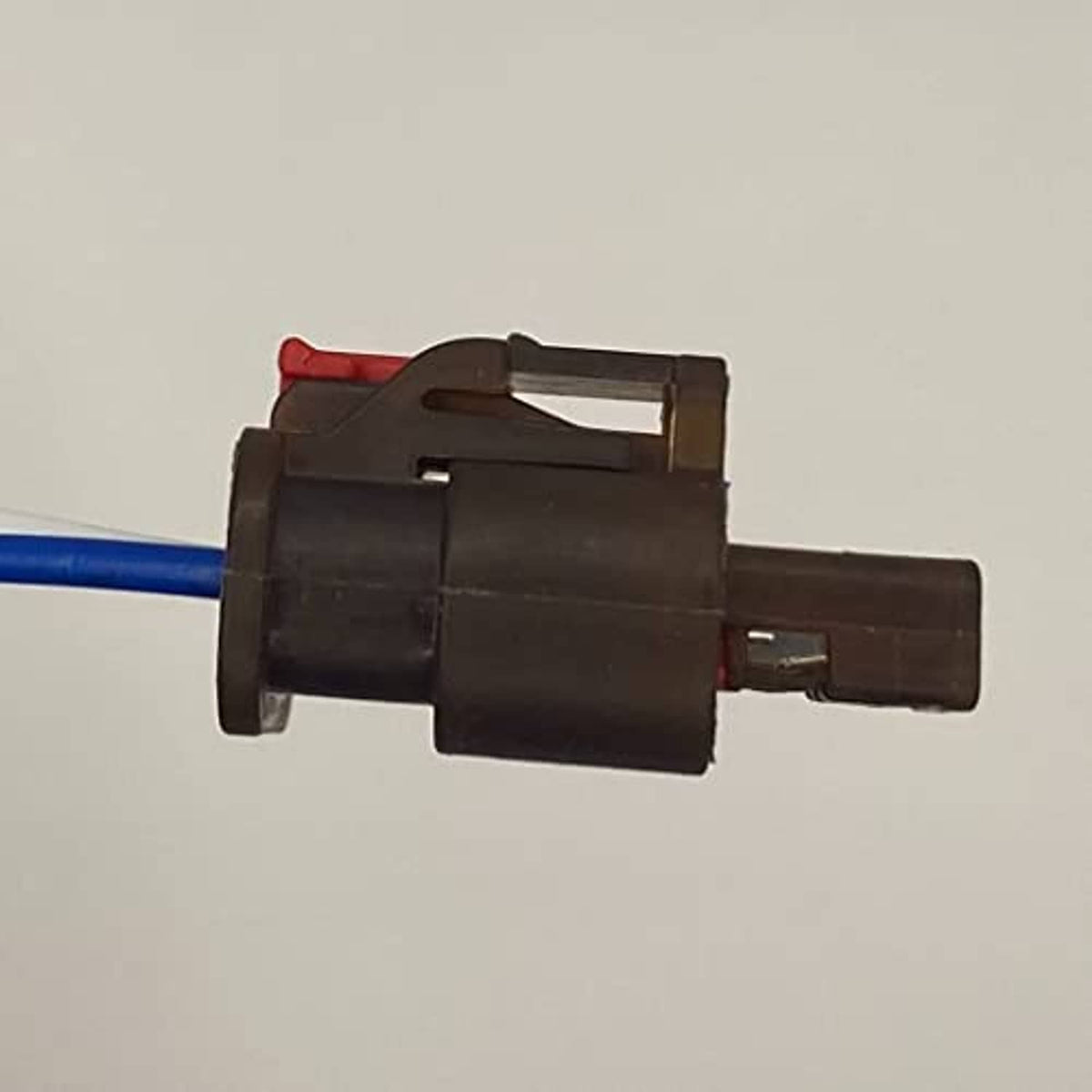 Camshaft position sensor connector wiring harness with black housing, red and blue wires