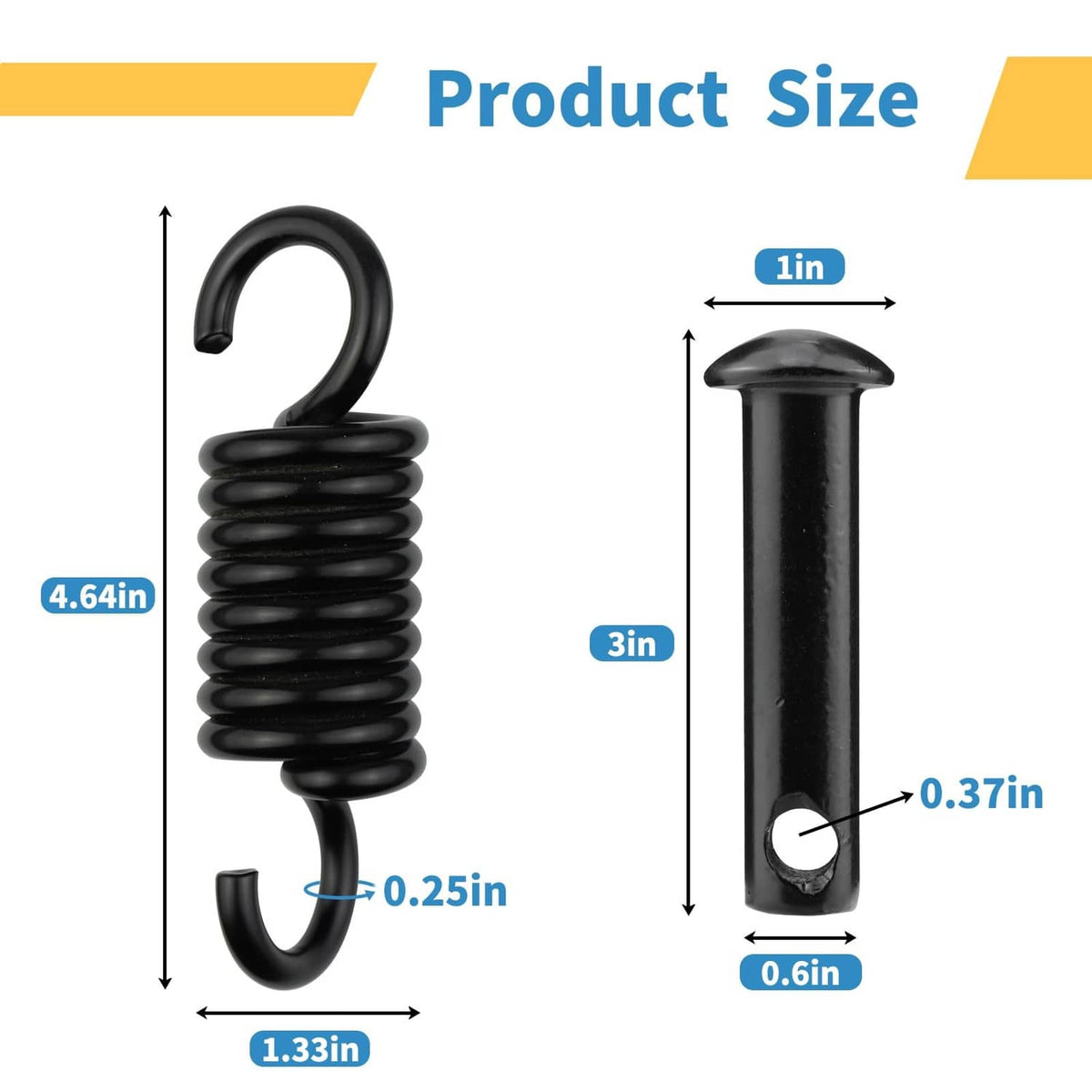 Black hanging chair spring hook and top cap mounting connector hardware