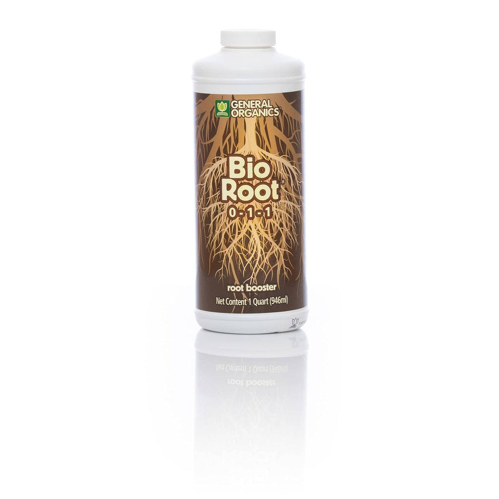 General Organics BioRoot plant food bottle, white with brown root graphic label