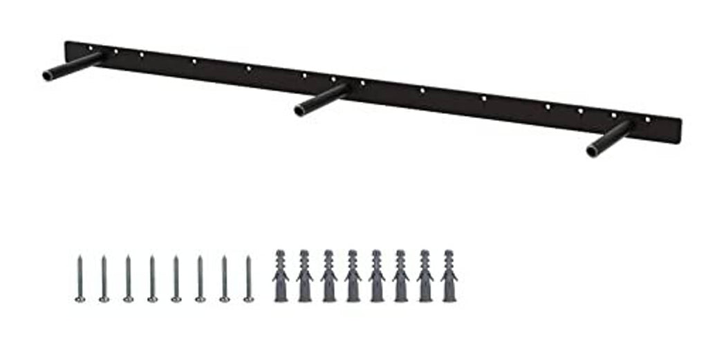 Black hidden floating shelf bracket with mounting arms and screws, heavy-duty wall mount